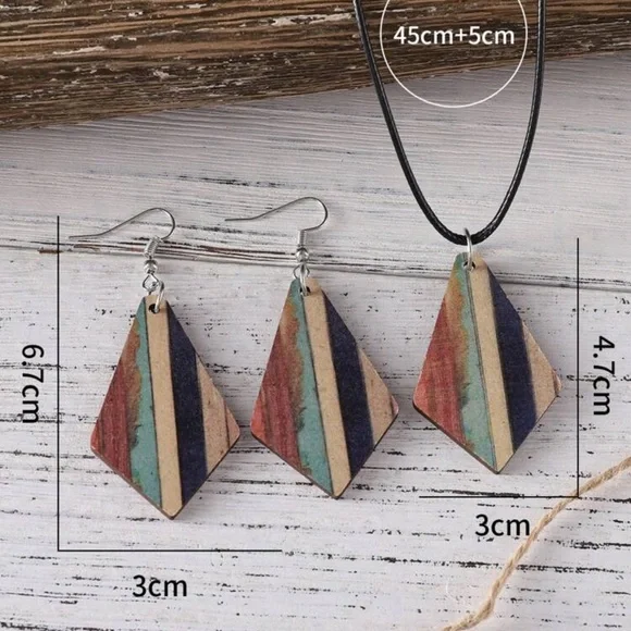 3pcs/set Vintage Bohemian Style Turquoise Stripe & Geometric Wood Double-sided - Picture 5 of 5